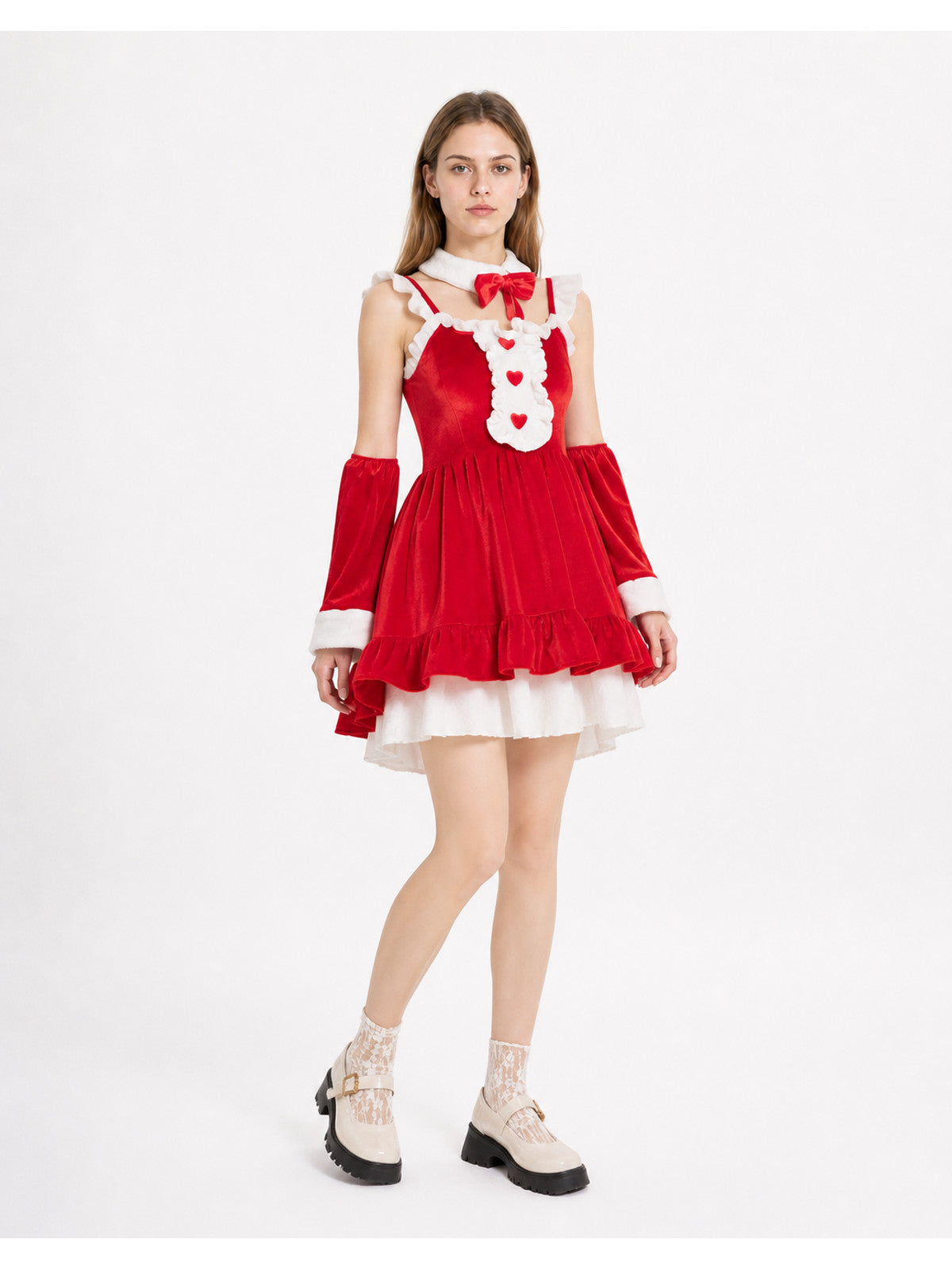 Red Christmas Dress with Bow and Ruffles