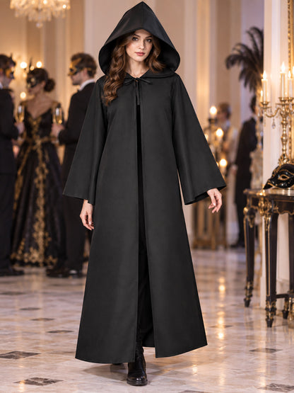 Carnival Cape with Hood Black Long Tie-Front