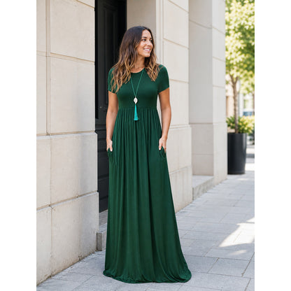 Women's Long Dress with Short Sleeves and Pockets