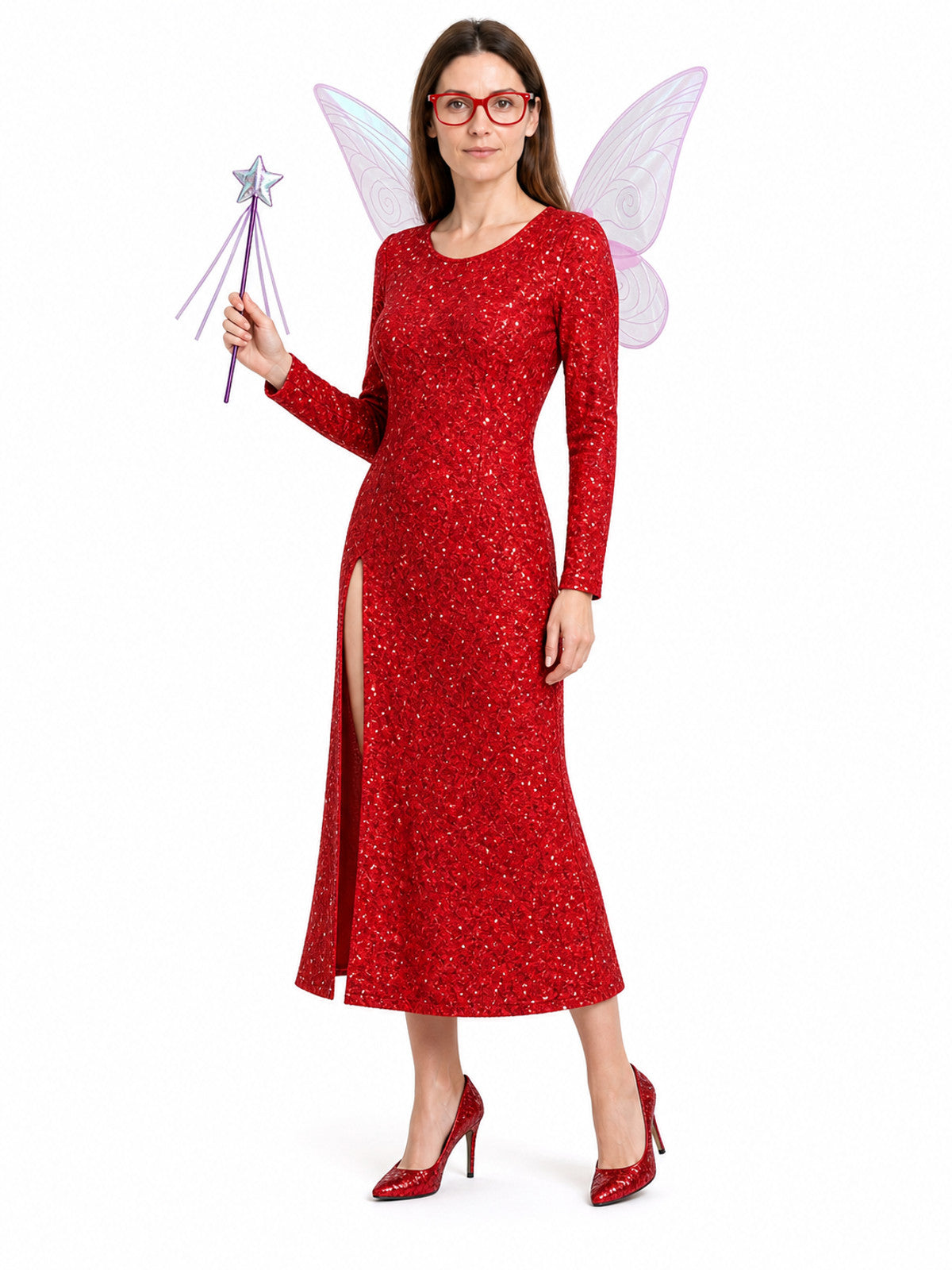 Red Long Cosplay Dress with High Slit