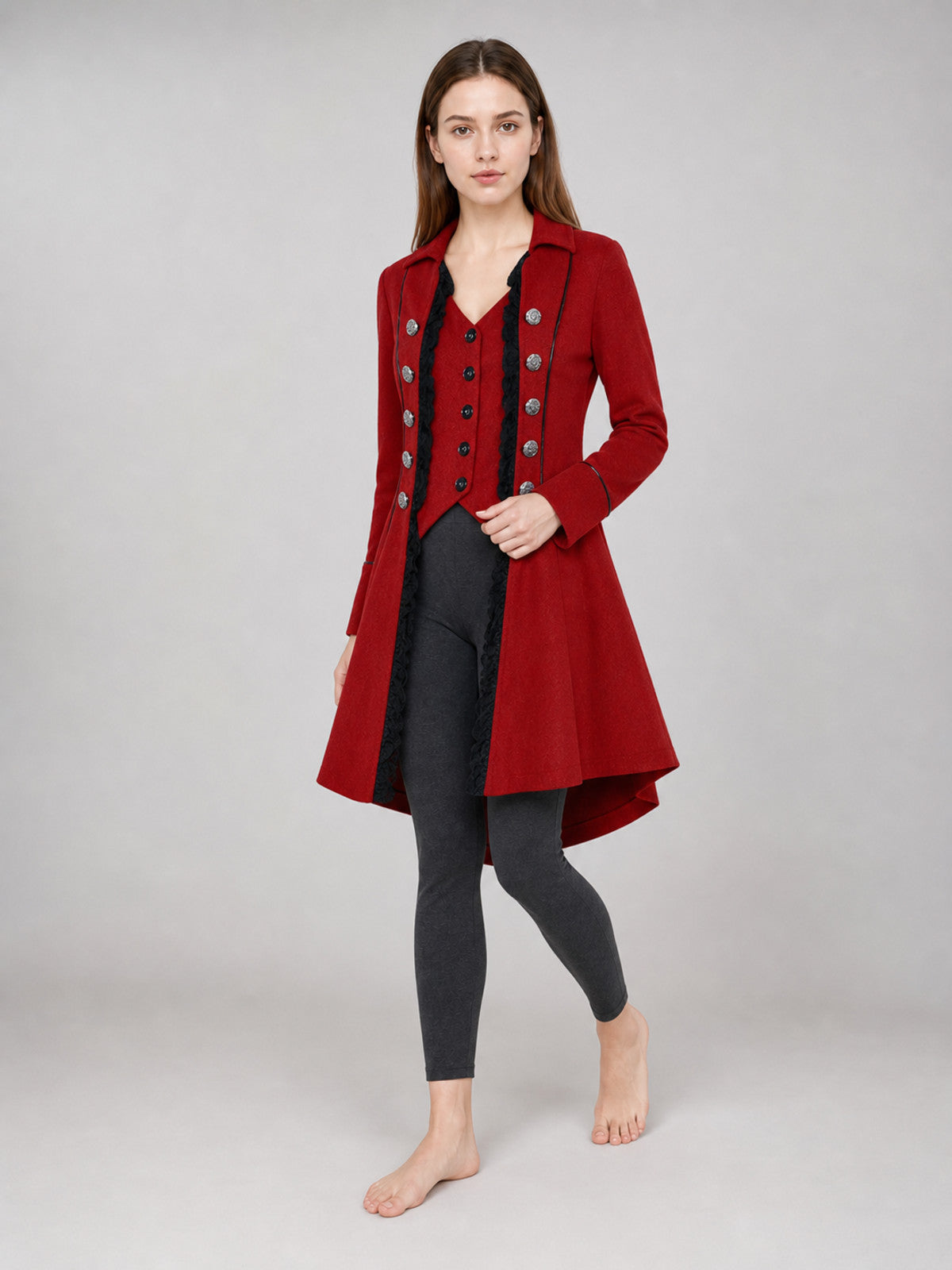 Red decorative tailcoat with long sleeves