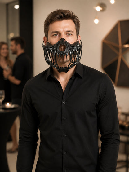 Black Halloween Skull Mask with Fangs, Half-Mask