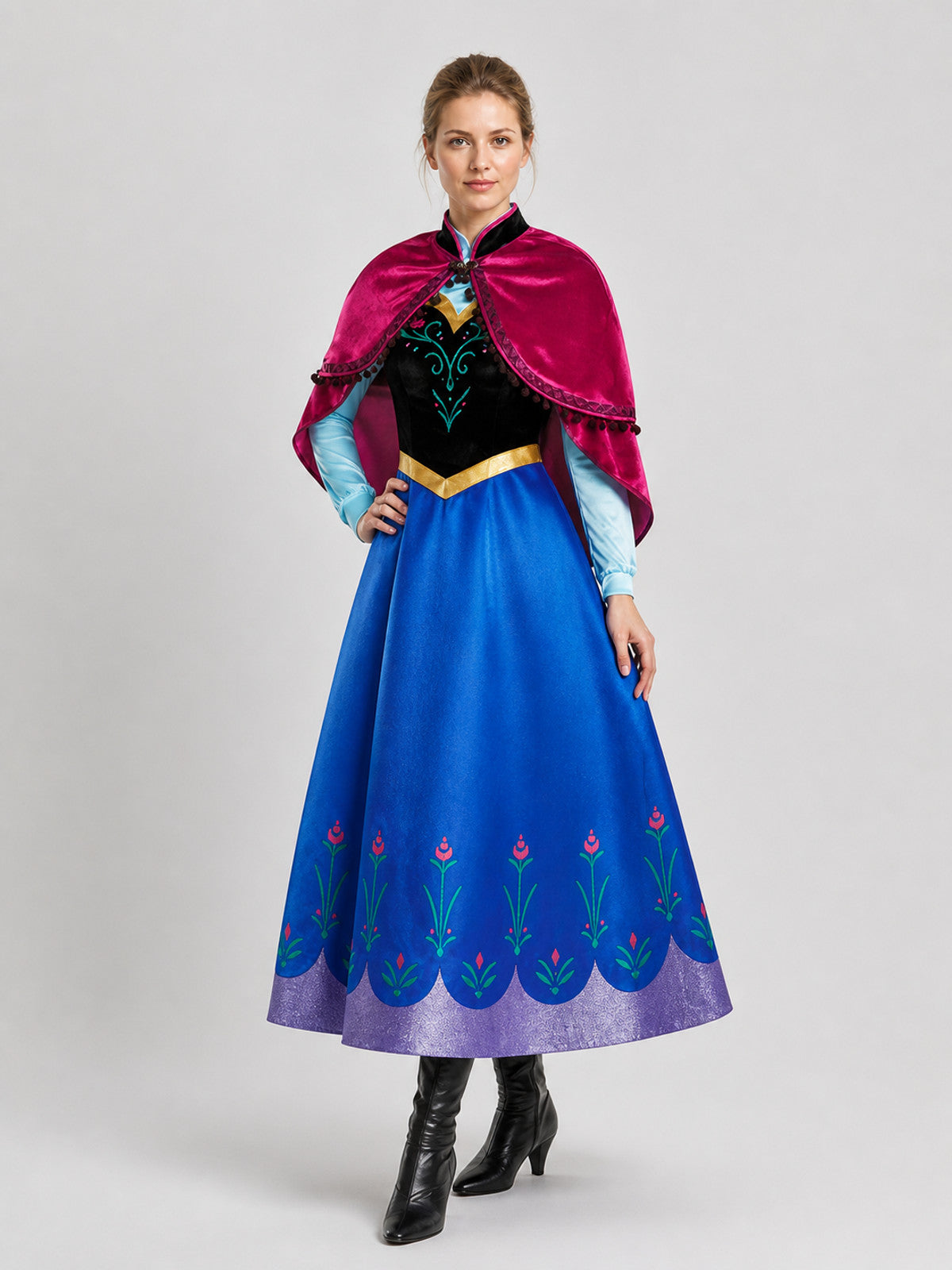 Anna Cosplay Dress with Pink Cape and Long Sleeves