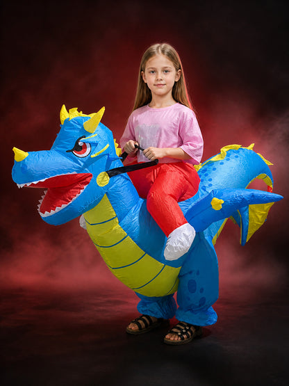 Blue Riding Dinosaur Inflatable Costume with Yellow Spikes, Halloween Funny main product view