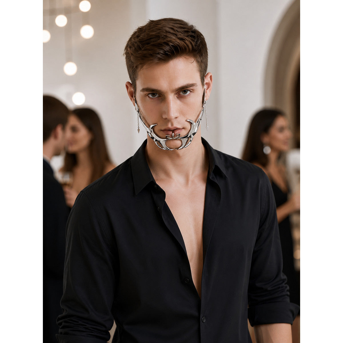 Silver Mechanical Carnival Mask for Halloween lifestyle view