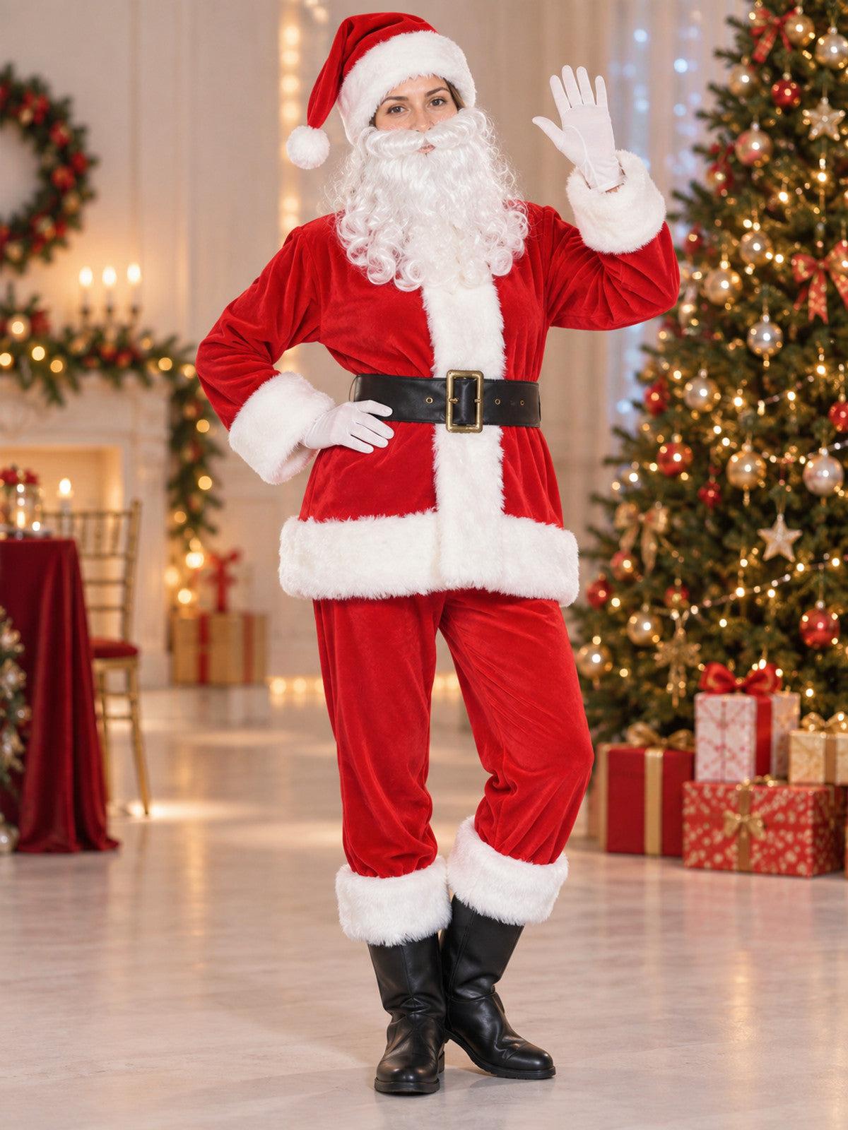 Santa Claus costume with beard and hat lifestyle view