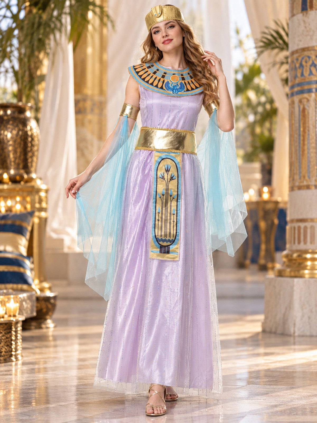 Cleopatra Carnival Costume with Gold Belt and Headpiece