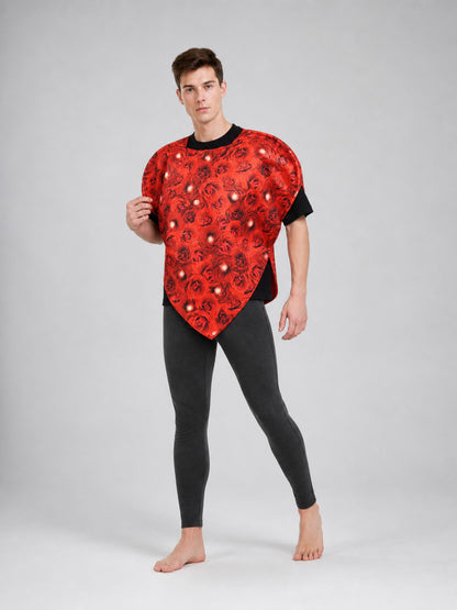 Bright heart-shaped costume piece with a floral print. Voluminous silhouette