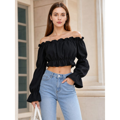 Cropped Off-the-Shoulder Top with Sleeves lifestyle view