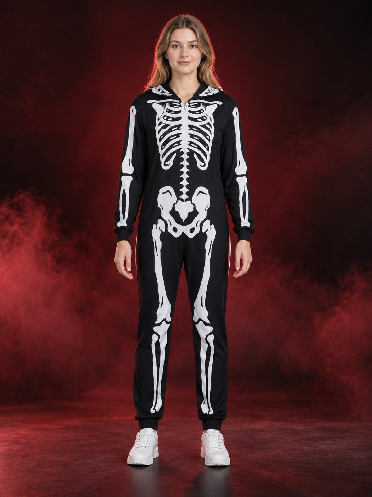 Black and White Skeleton Costume with Hood
