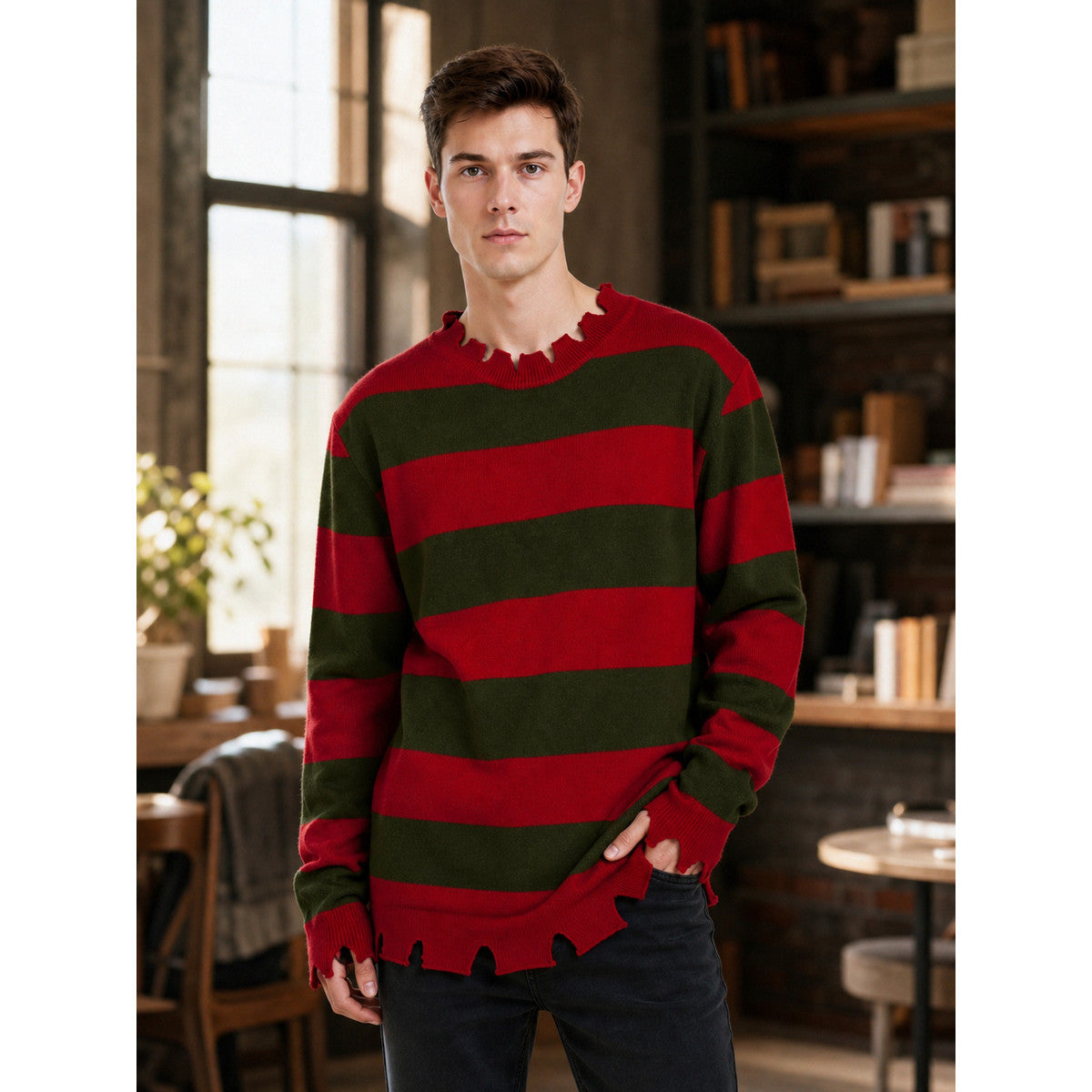 Striped Horror-Style Sweater for Costume Parties lifestyle