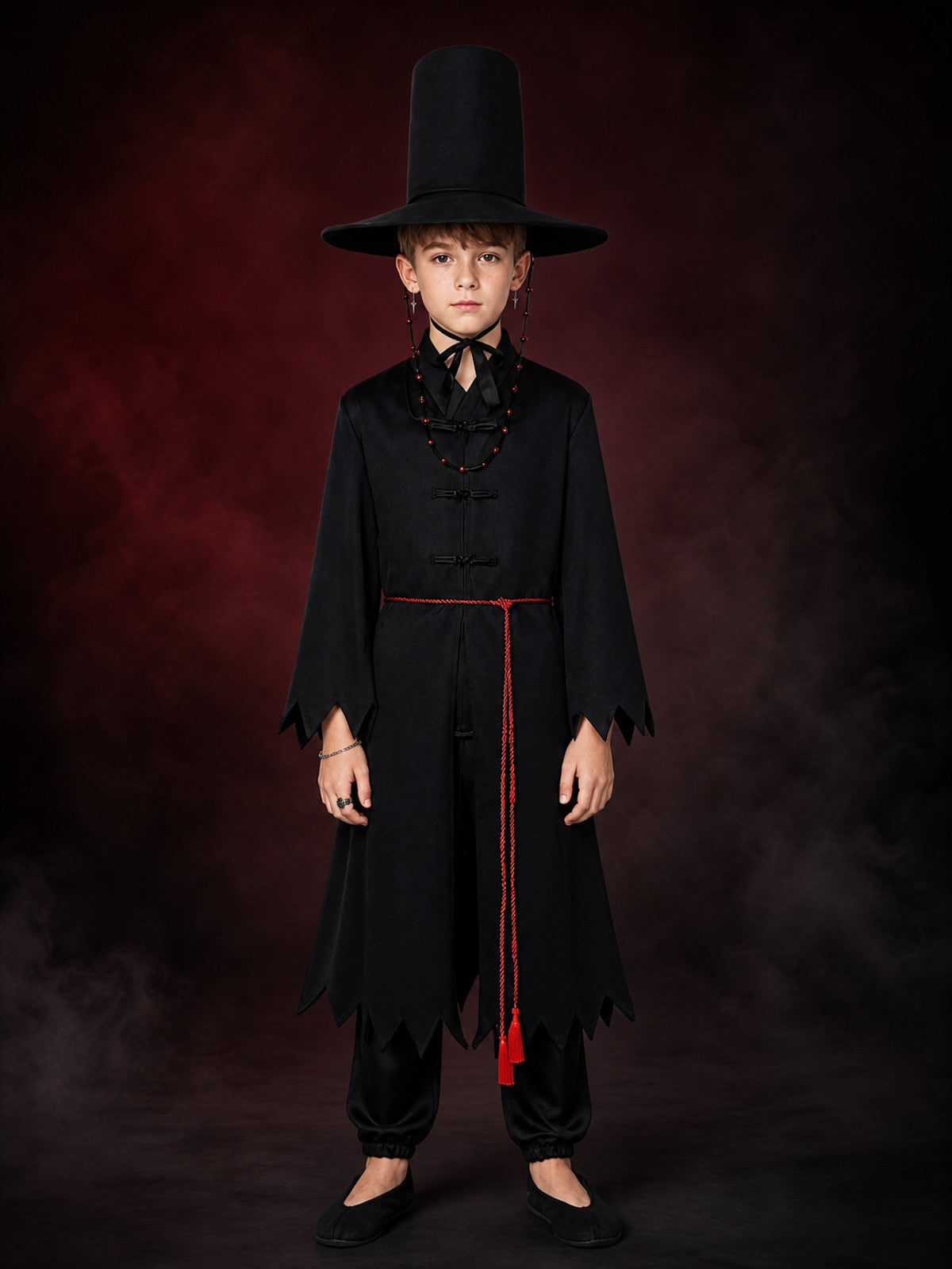 Black Magic Fantasy Role-Play Costume Set with Pointed Hat and Accessories