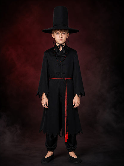 Black Magic Fantasy Role-Play Costume Set with Pointed Hat and Accessories