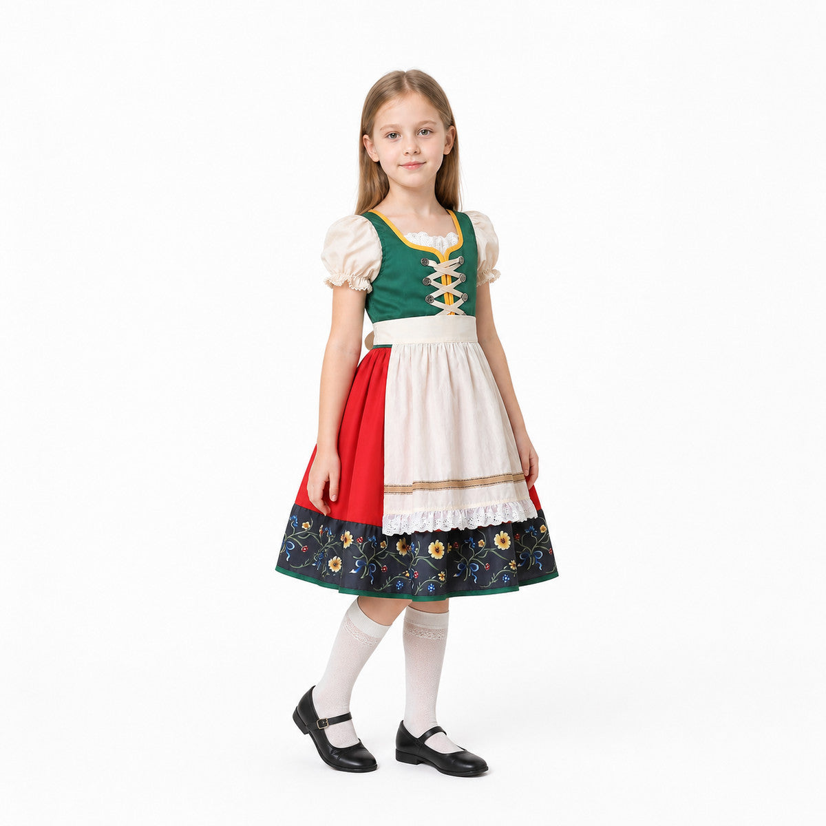 Dirndl Dress with Apron and Lace-Up Front, A-Line Silhouette
