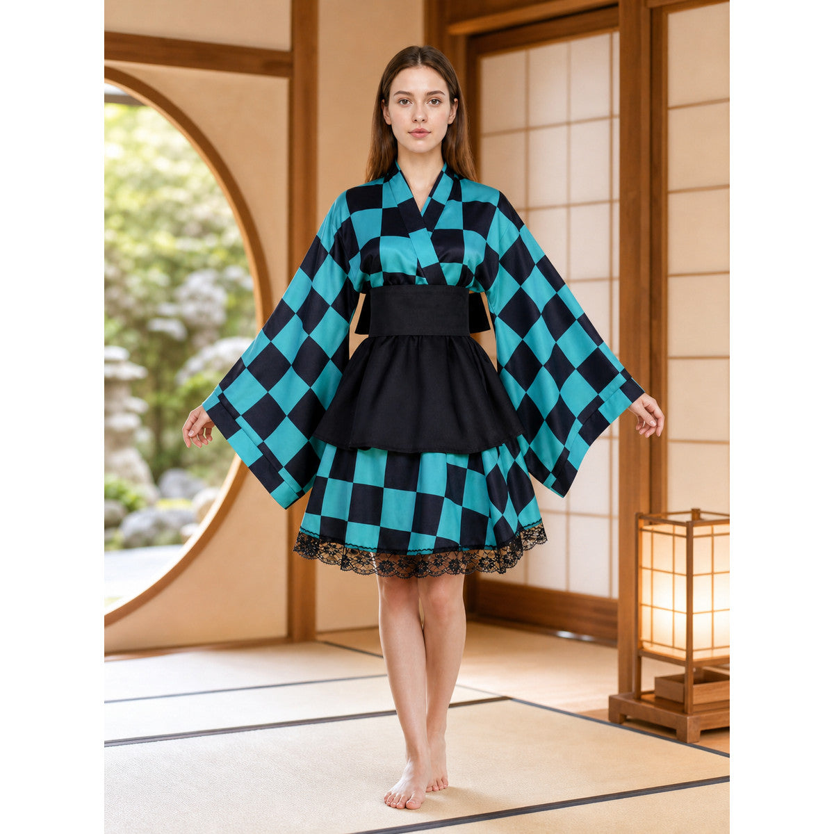 Tanjiro Kimono-Style Cosplay Dress with Lace lifestyle view