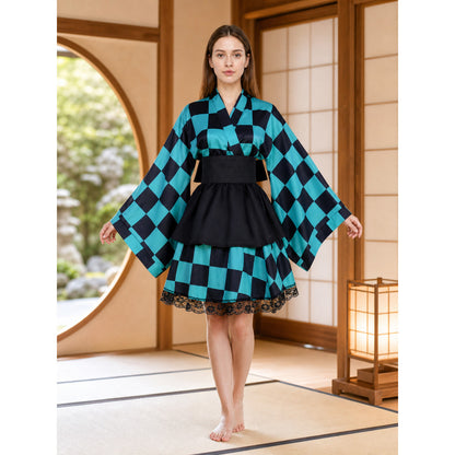 Tanjiro Kimono-Style Cosplay Dress with Lace lifestyle view