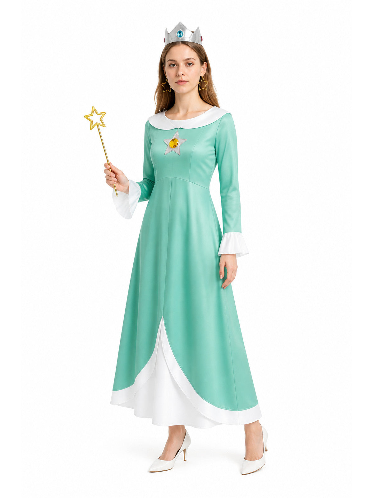 Costume Dress with Crown, Earrings, and Wand