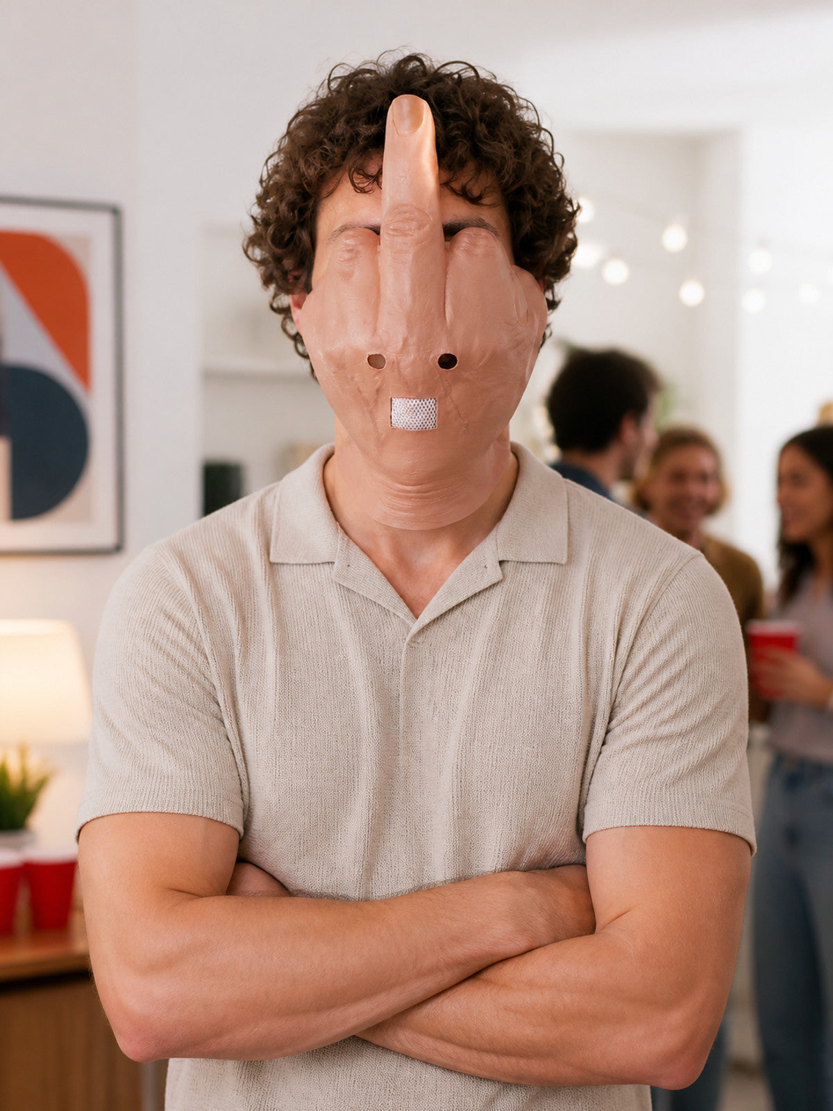 Flesh-Toned Carnival Mask with Middle Finger Gesture