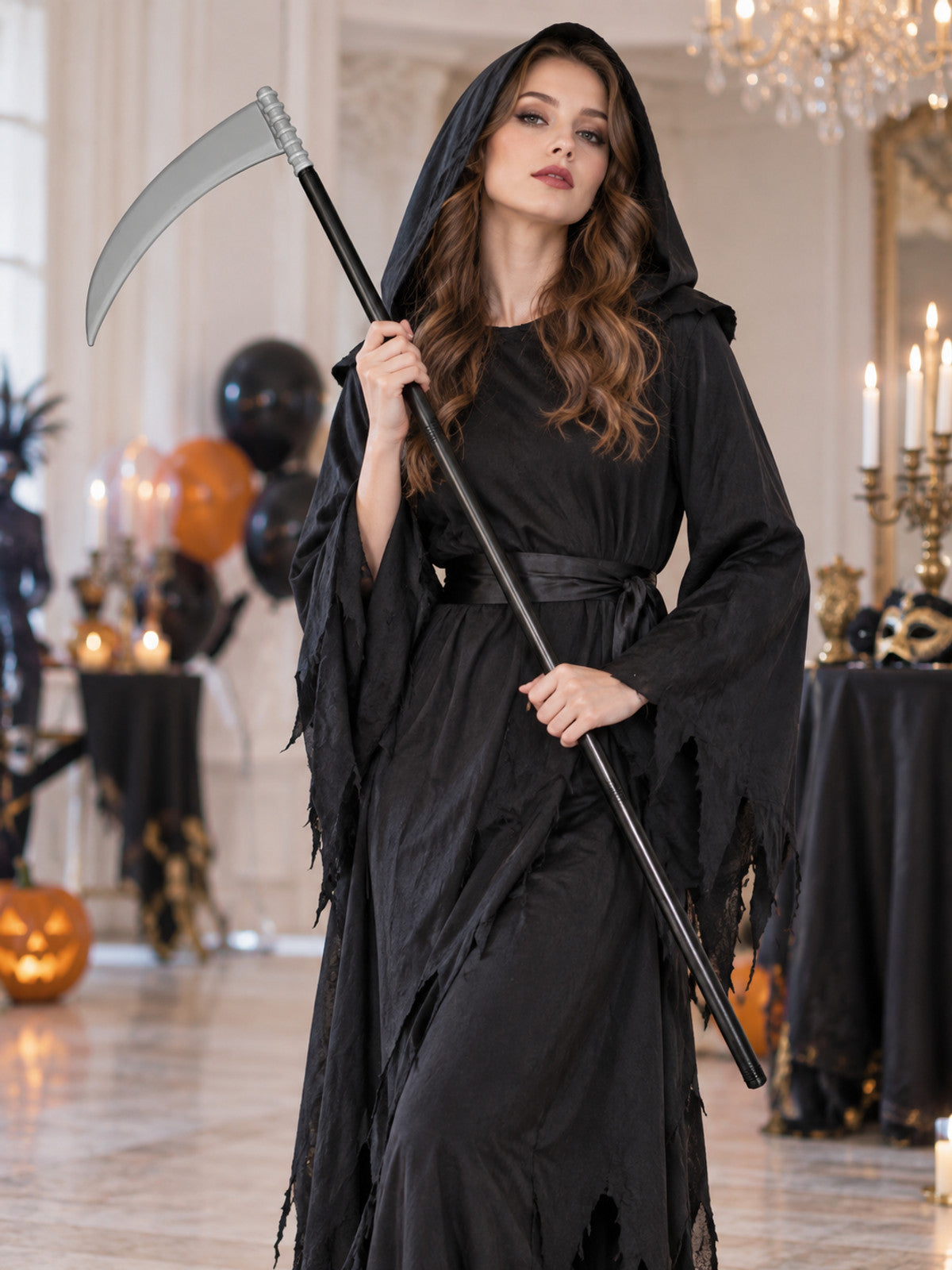Costume Scythe with Black Handle and Silver Blade