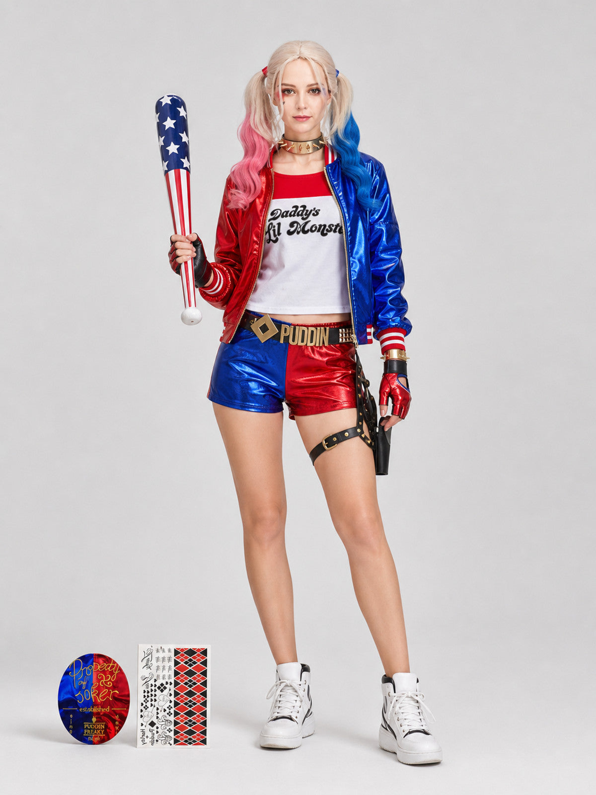 Harley Quinn Cosplay Costume, Wig, and Accessories Costume Wigs detail