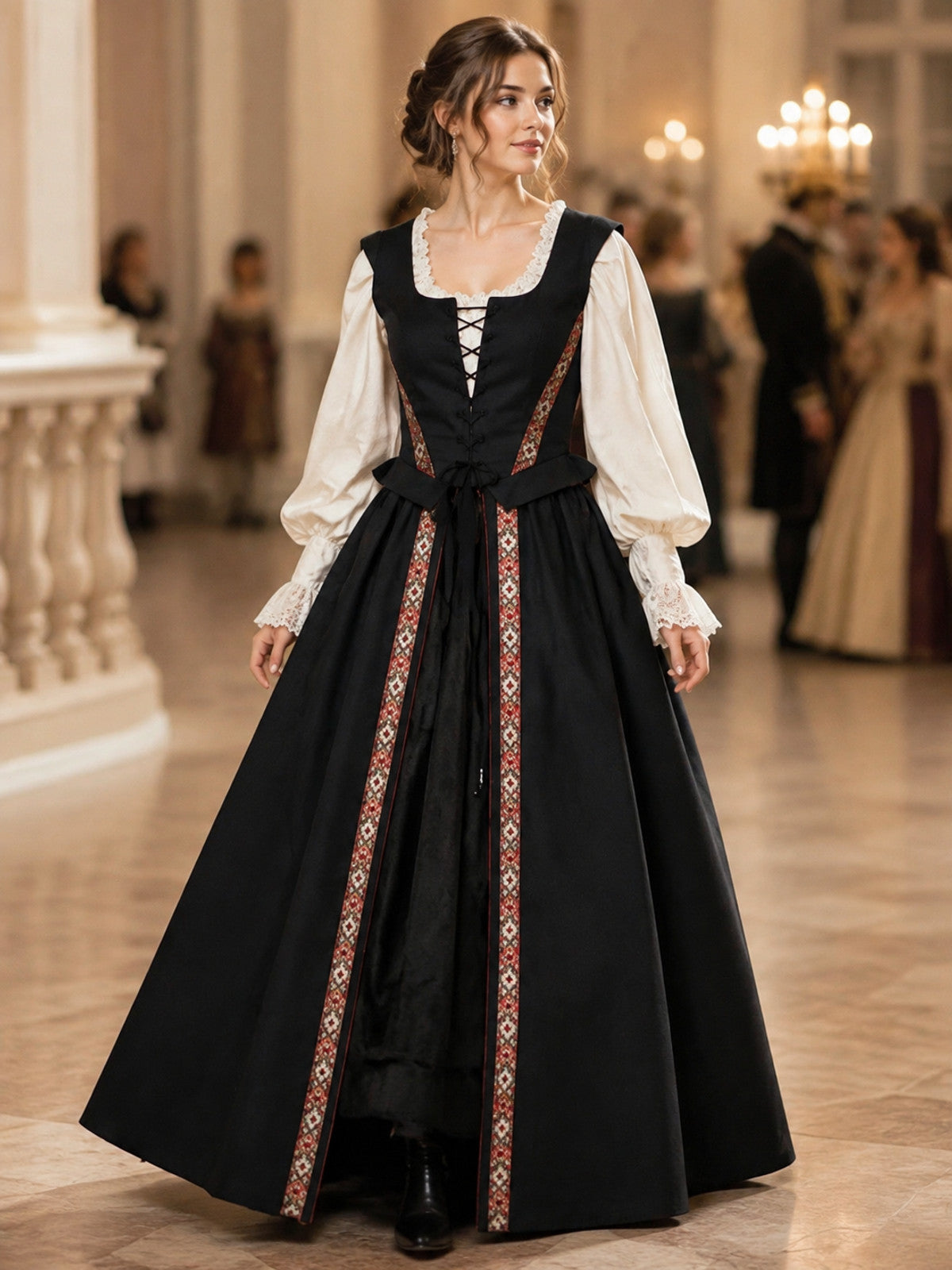 Medieval Retro-Style Lace-Up Dress lifestyle view