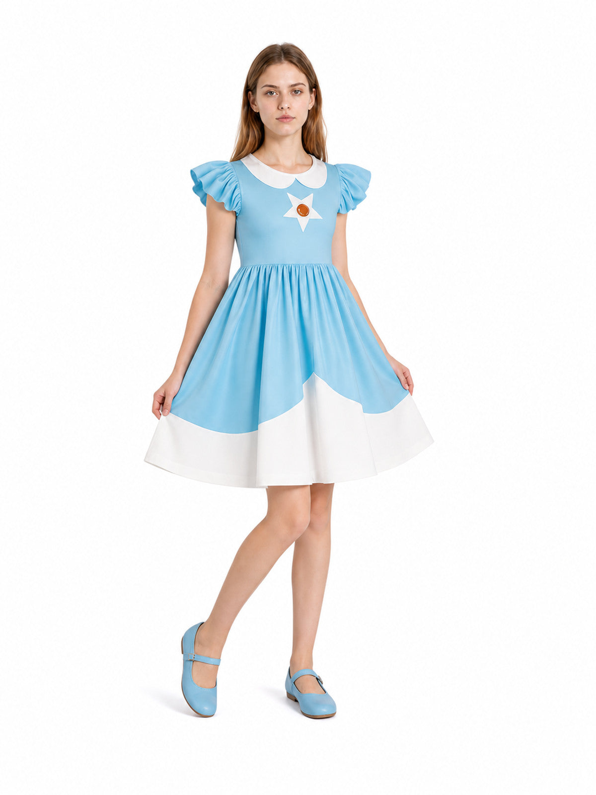 Children's Dress with a Full Skirt and Star Decoration