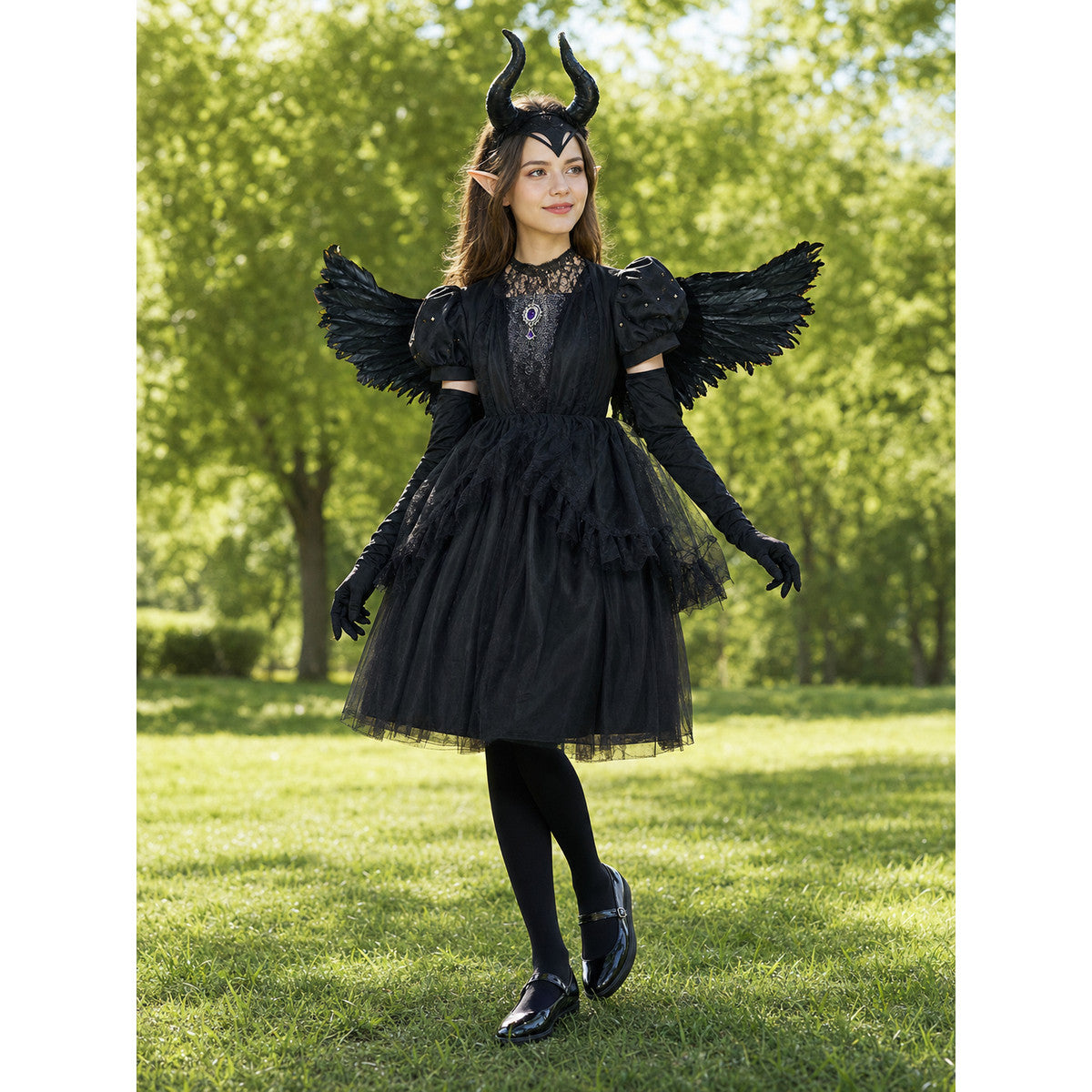 Children’s Halloween Dress with Wings and Horns lifestyle view