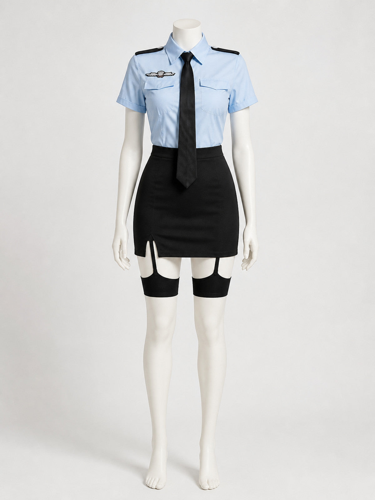 Women's Police Officer Costume Set, Short Sleeve Shirt with Skirt & Tie main product view