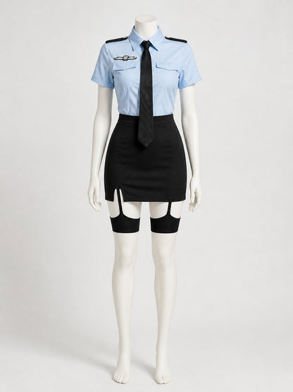 Women's Police Officer Costume Set, Short Sleeve Shirt with Skirt & Tie main product view