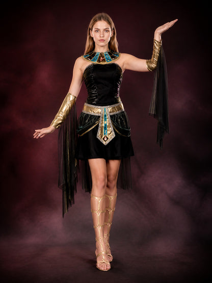 Cleopatra Halloween Costume Dress, Egyptian Queen Masquerade Outfit, Teal & Gold main product view