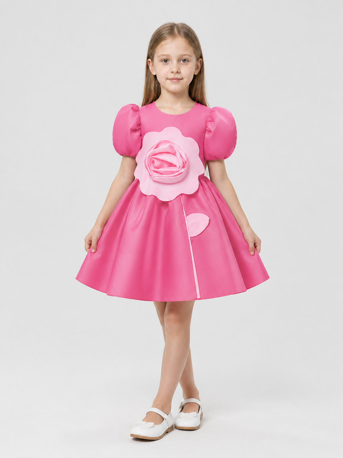 Pink Princess Dress with a Full Skirt and Roses