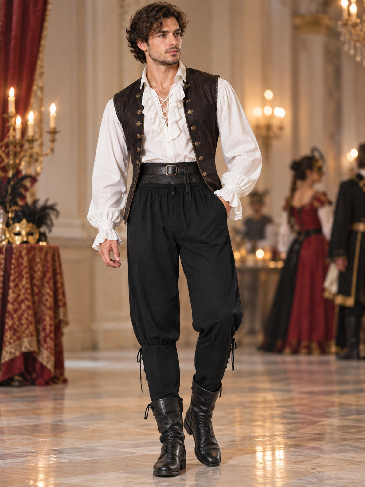 Historical Style Pants Black with Ties