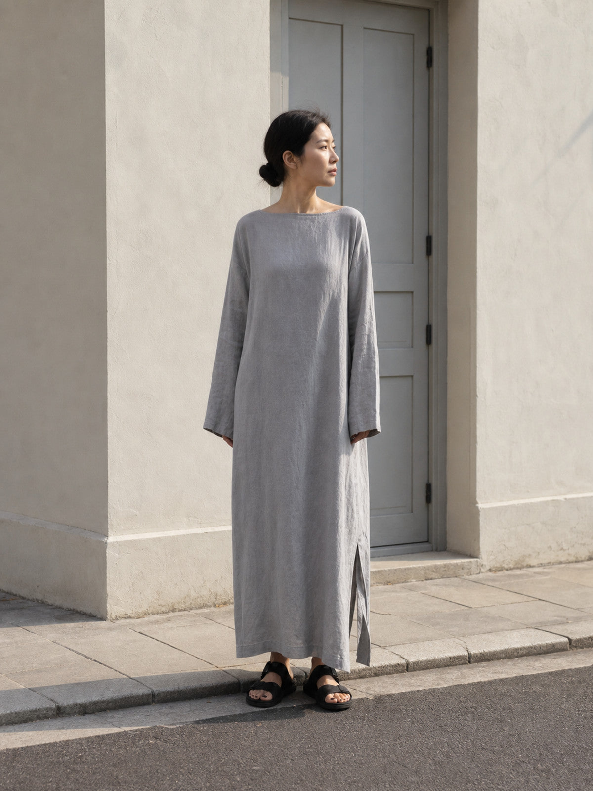 Long Dress with Sleeves and Side Slits