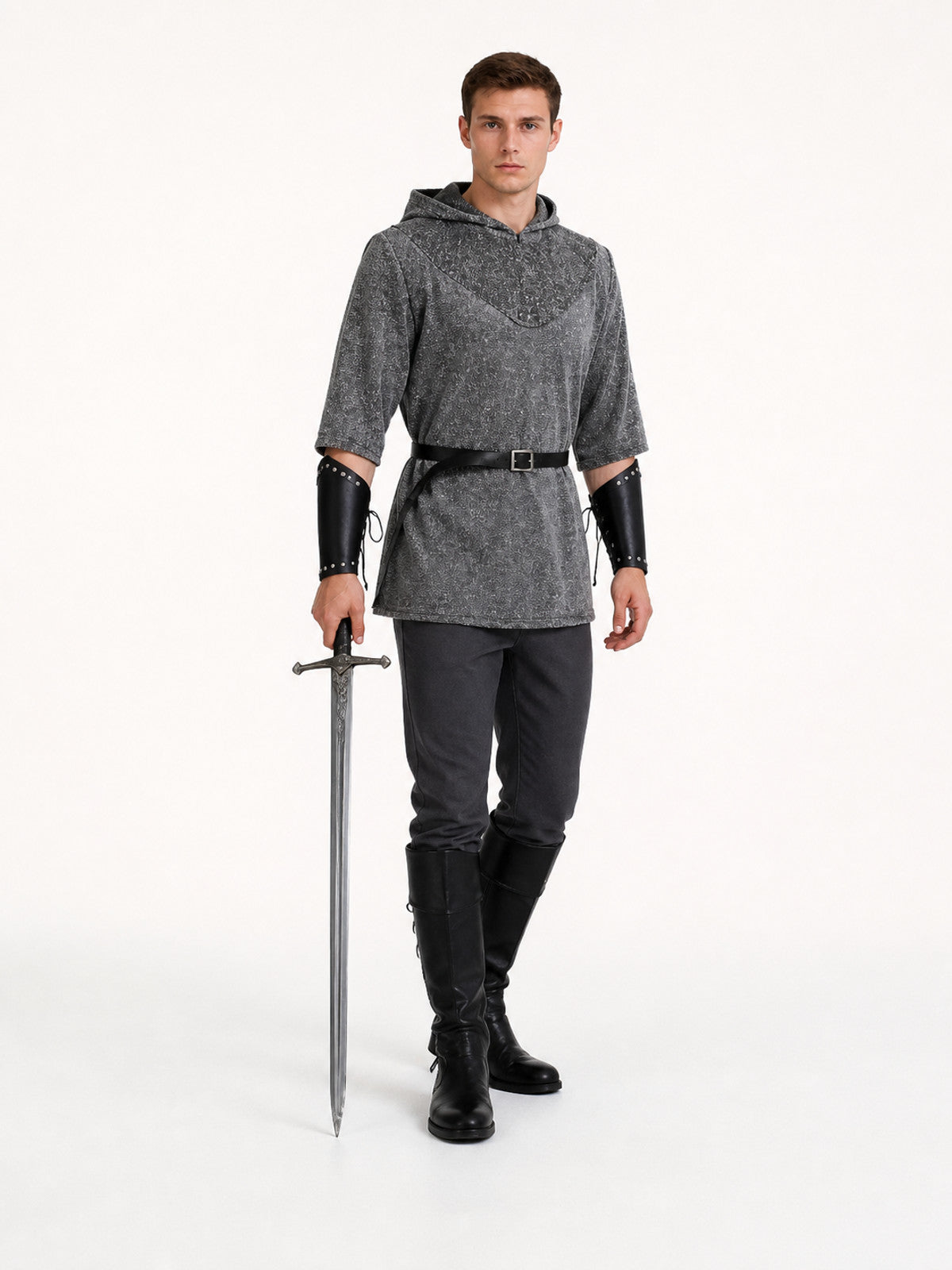 Hooded Knight Costume with Belt and Greaves Costumes detail