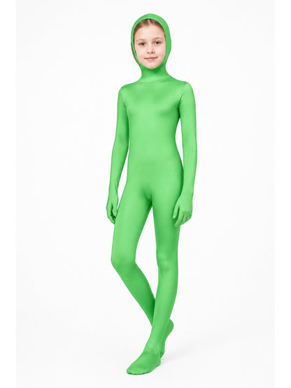 Green Tight-Fit One-Piece Hooded Jumpsuit