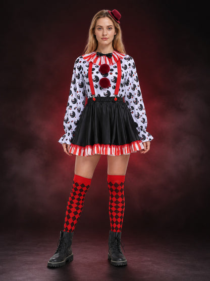 Adult Clown Circus Costume Set With Polka Dot Top And Fluffy Skirt For Halloween