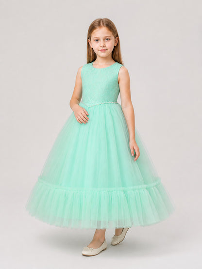 Full-Skirt Dress with Lace Bodice, Ruffles, and Belt Costume Dresses detail