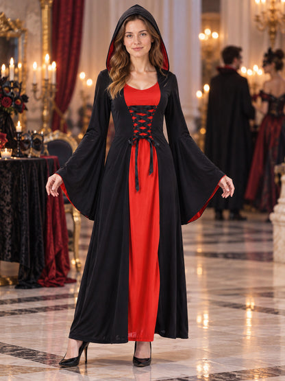Vampire Costume Black and Red Hooded Dress