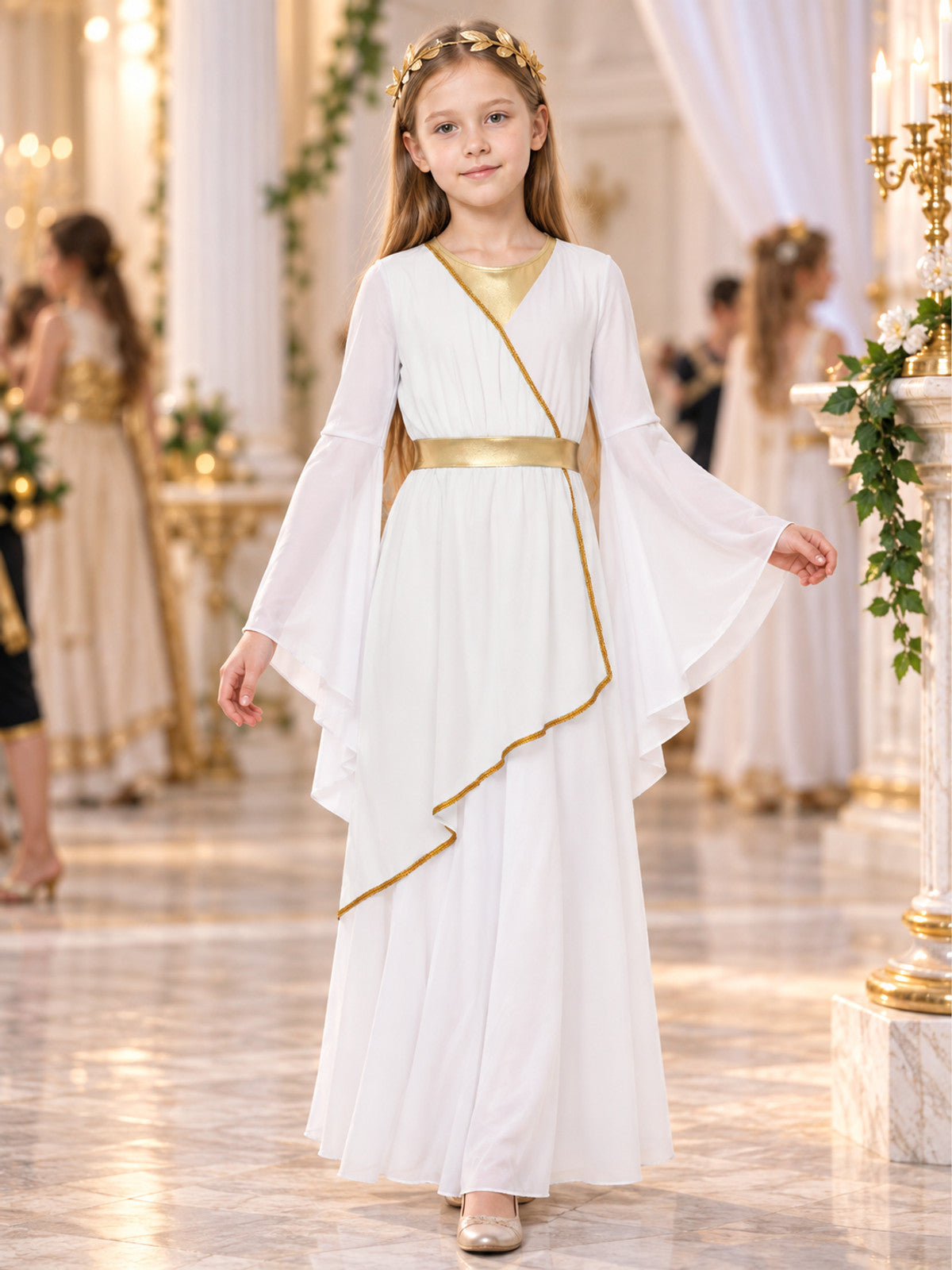 Athena Kids' Costume with Cape and Flared Sleeves