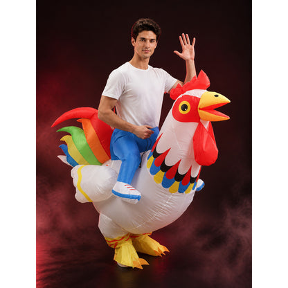 Unisex Inflatable Rooster Costume, Red White Chicken Cosplay Outfit for main product view