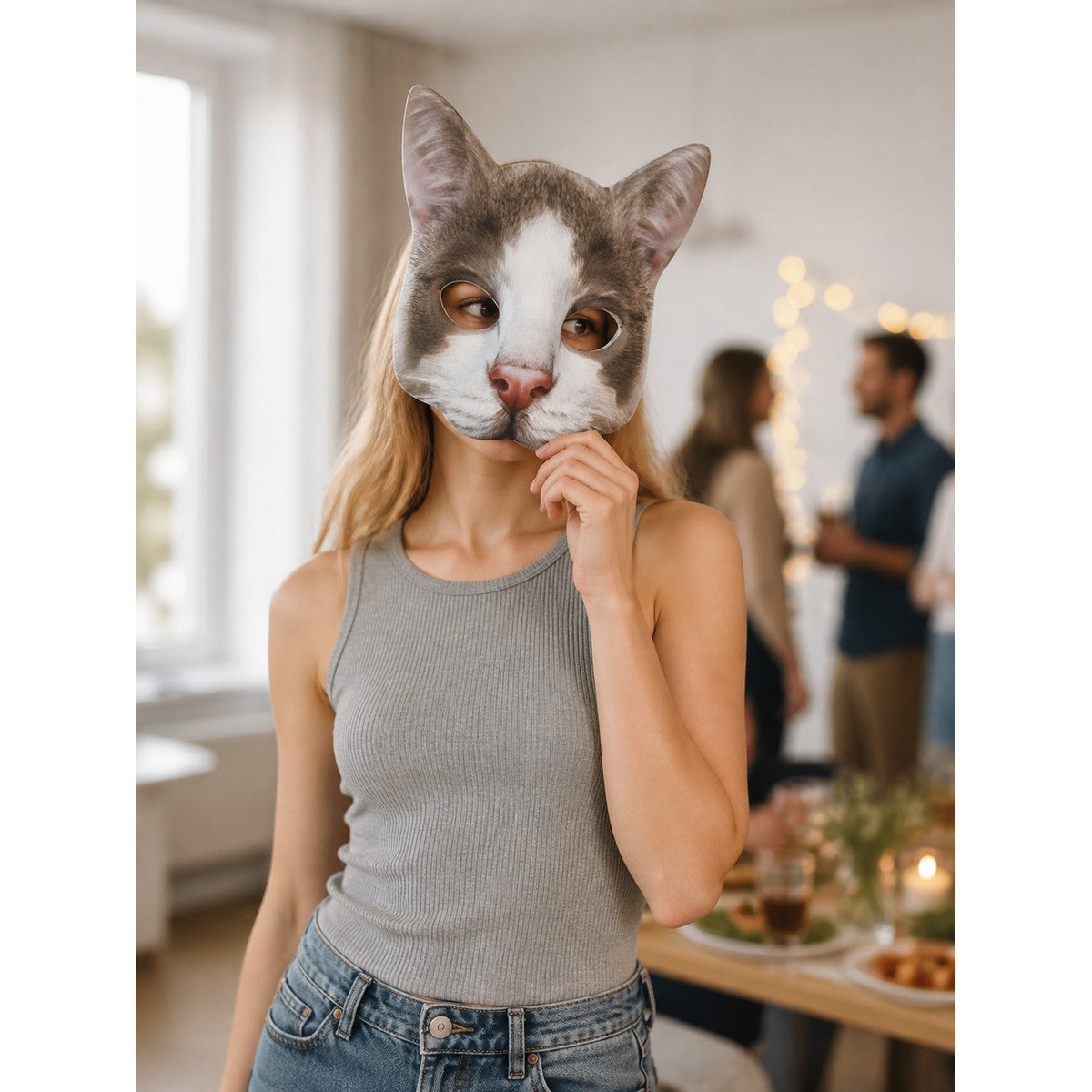 Carnival Cat Half-Mask Halloween Headpiece lifestyle view
