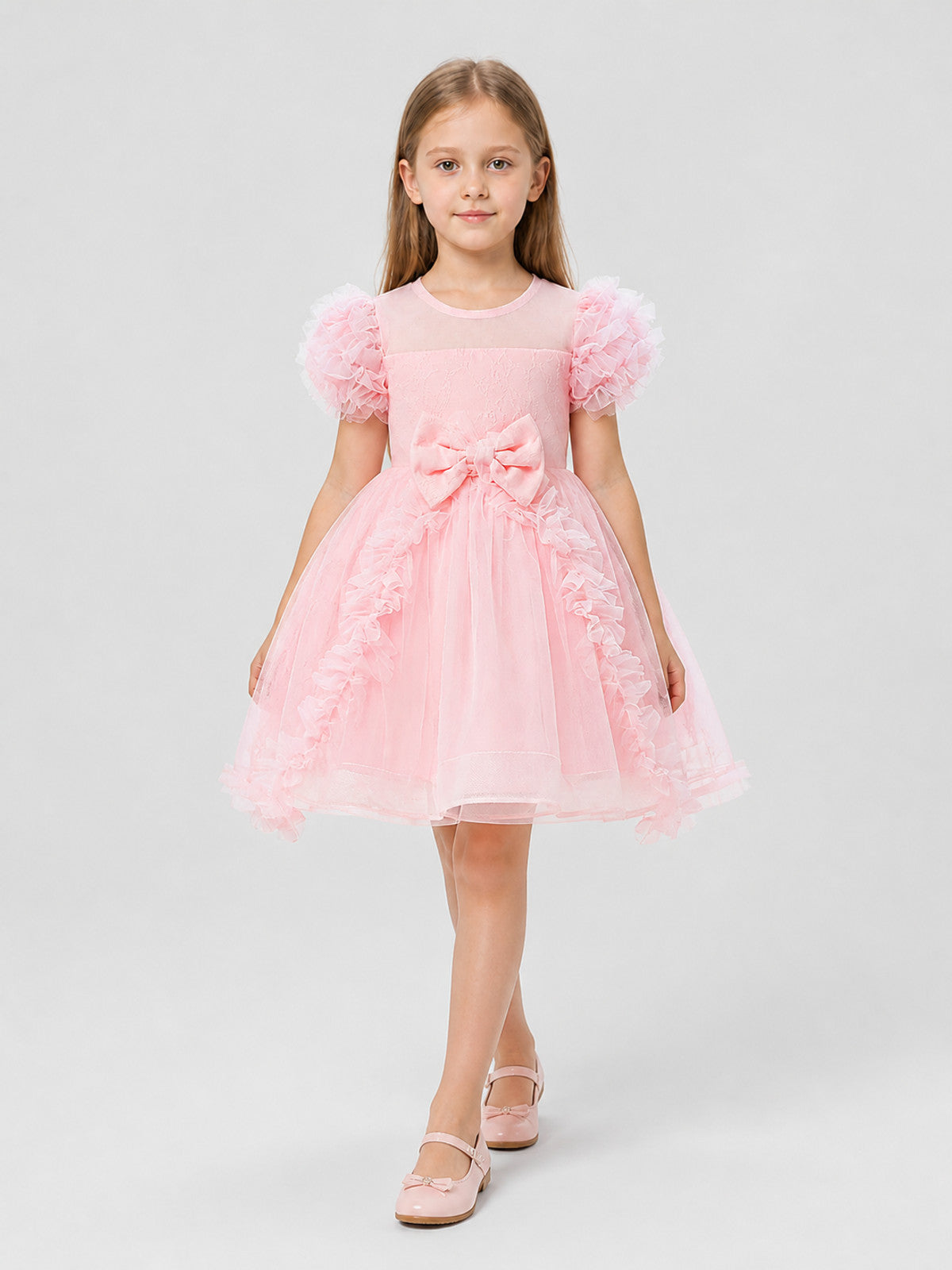 Pink Tutu Dress for Girls with Bow and Lace Trim Costume Dresses detail