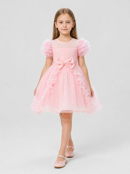 Pink Tutu Dress for Girls with Bow and Lace Trim Costume Dresses detail