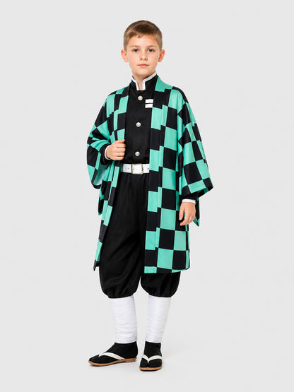 Tanjiro Cosplay: Costume with Checkered Cape, Set Costume Capes detail