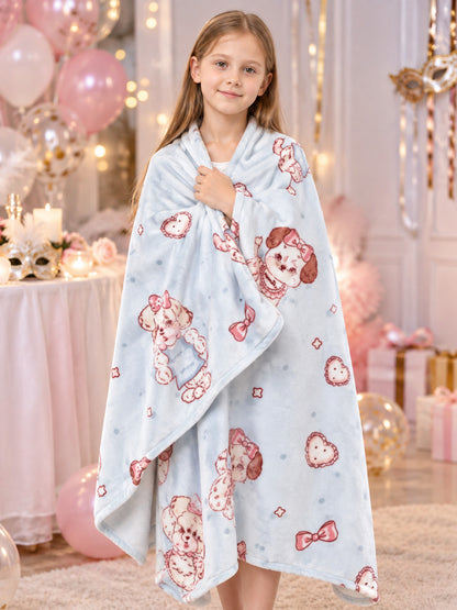 Light Blue Blanket Reversible Milk Fleece with Print