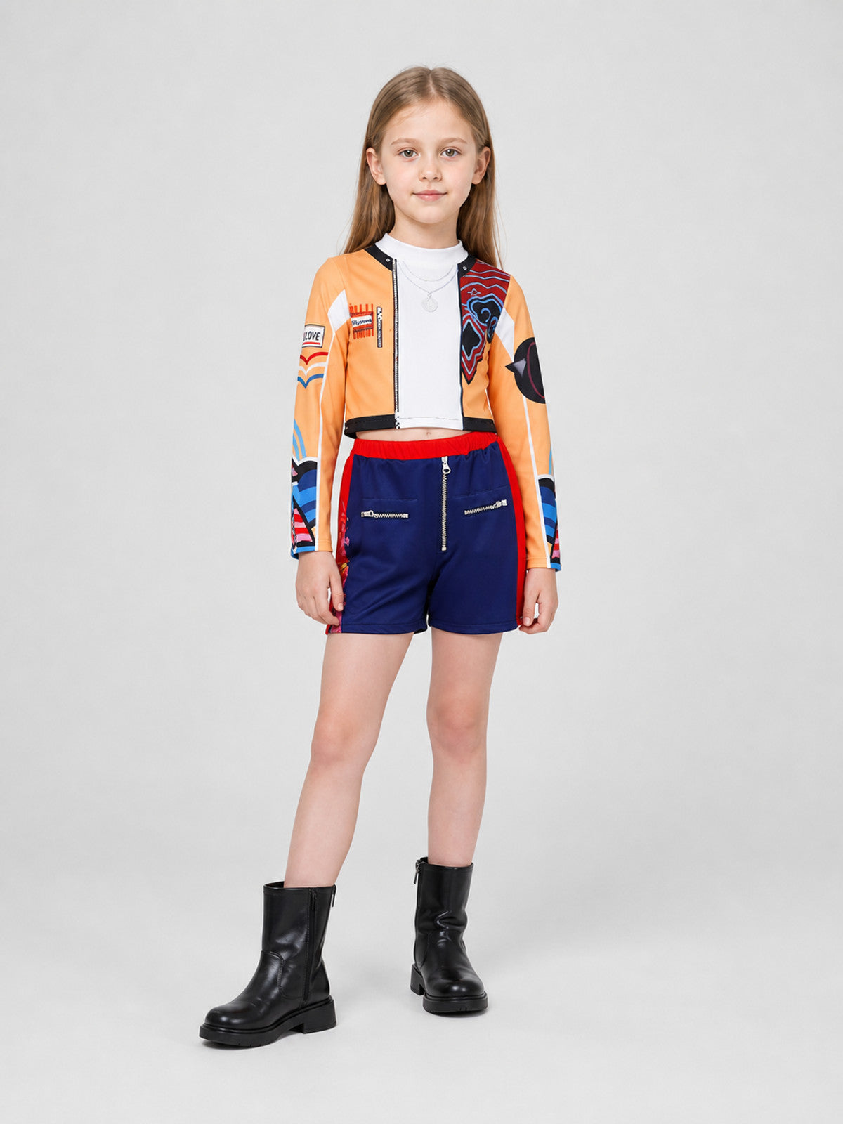 Children's Demon Hunters Cosplay Costume: Long-Sleeve Top and Shorts Costumes detail