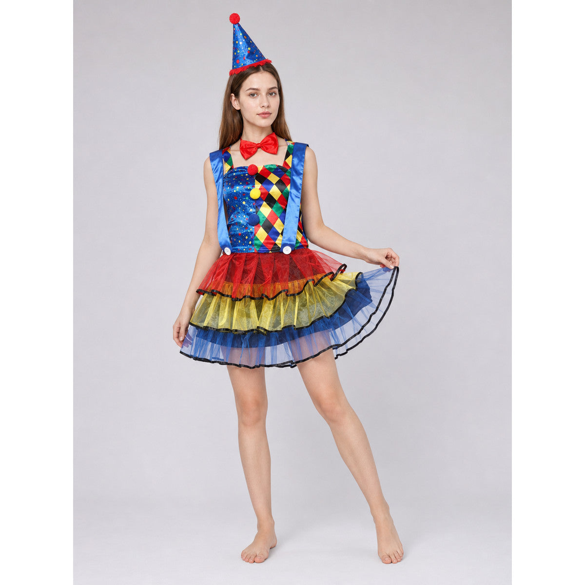 Clown Costume with Dress, Bow, and Hat