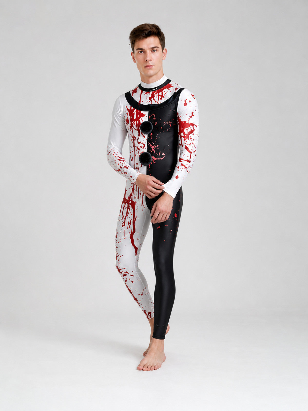 Scary Clown Costume with Mask and Blood Splashes