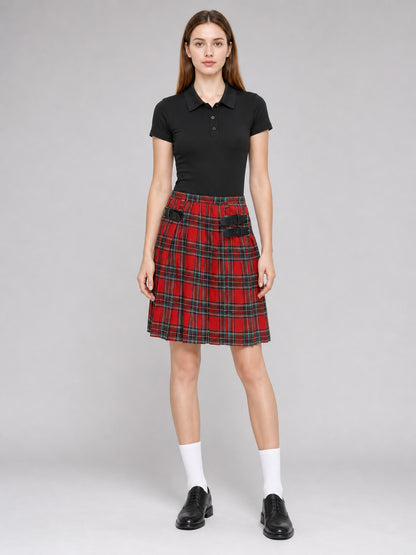 Plaid Pleated Skirt with Black Straps product detail