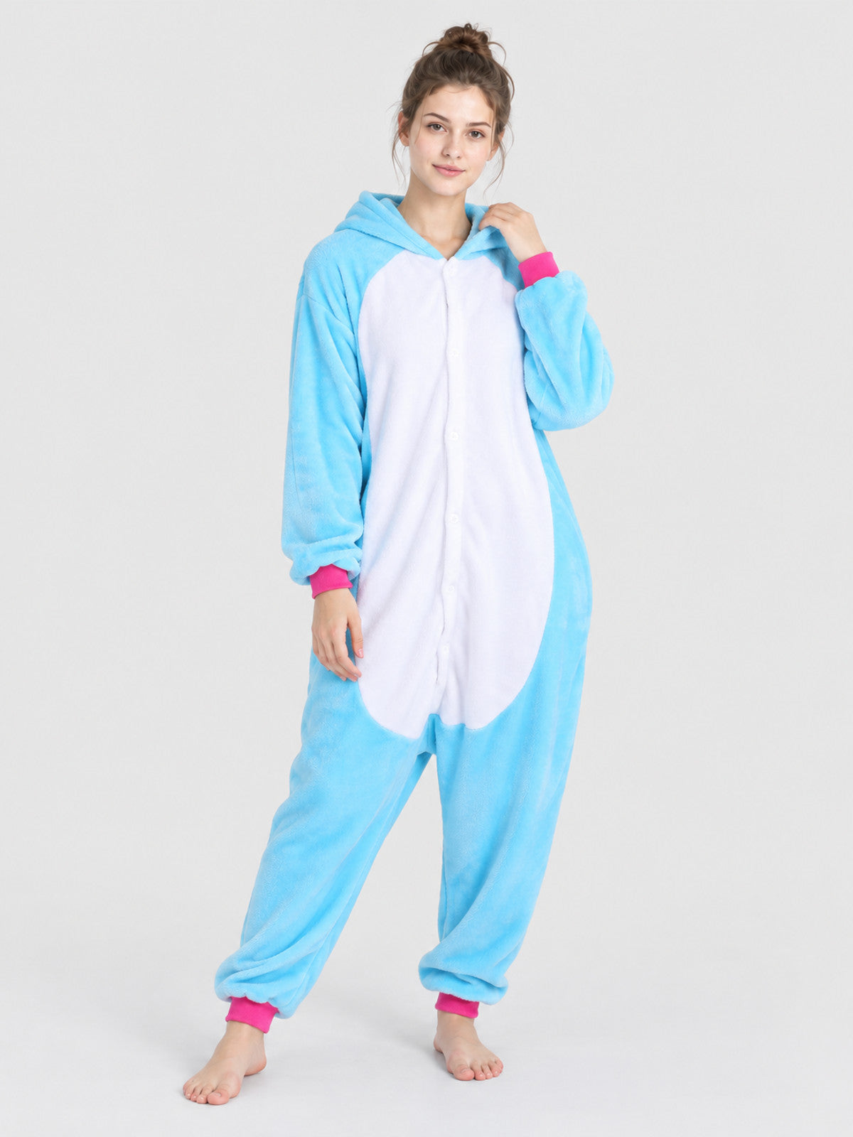 Blue Pajama Jumpsuit with White Insert and Hood